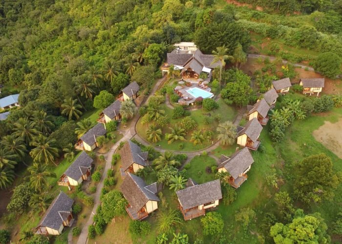 Hôtel Hanakee Lodge 3* à Hiva Oa – Vue aérienne générale sur l'hôtel.