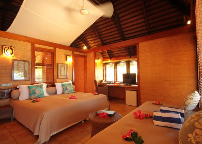 Hôtel Le Mahana 3* à Huahine. Intérieur d’un Bungalow Deluxe.