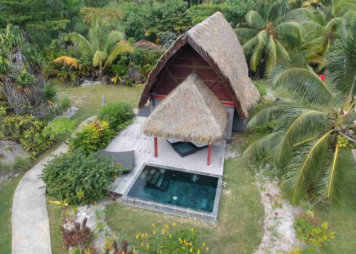 Hôtel Maitai Lapita Village 3* à Huahine - vue extérieure d'un bungalow jardin premium avec piscine privée