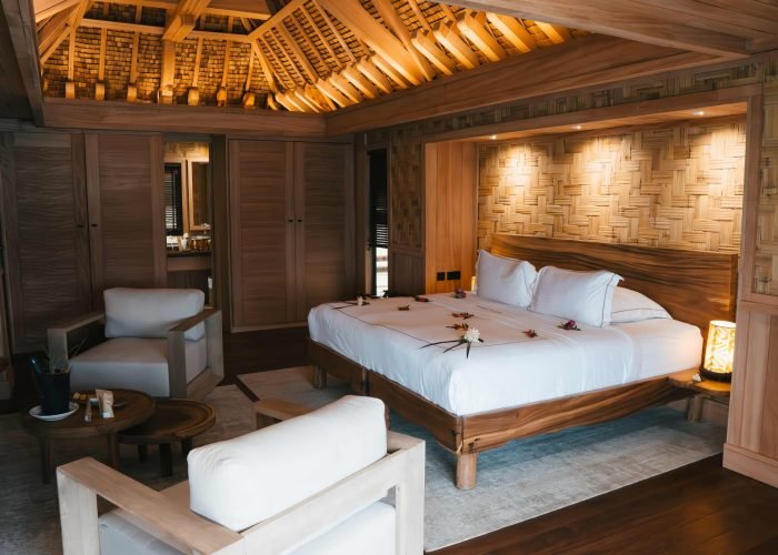 Hôtel Vahine Private Island 4* à Taha'a - Intérieur d'un bungalow sur pilotis