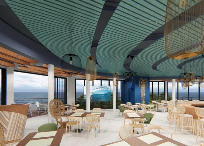 Hôtel Kon Tiki 3* à Tahiti. Salle du restaurant "The Surfhouse". Vue panoramique sur le lagon de Tahiti.