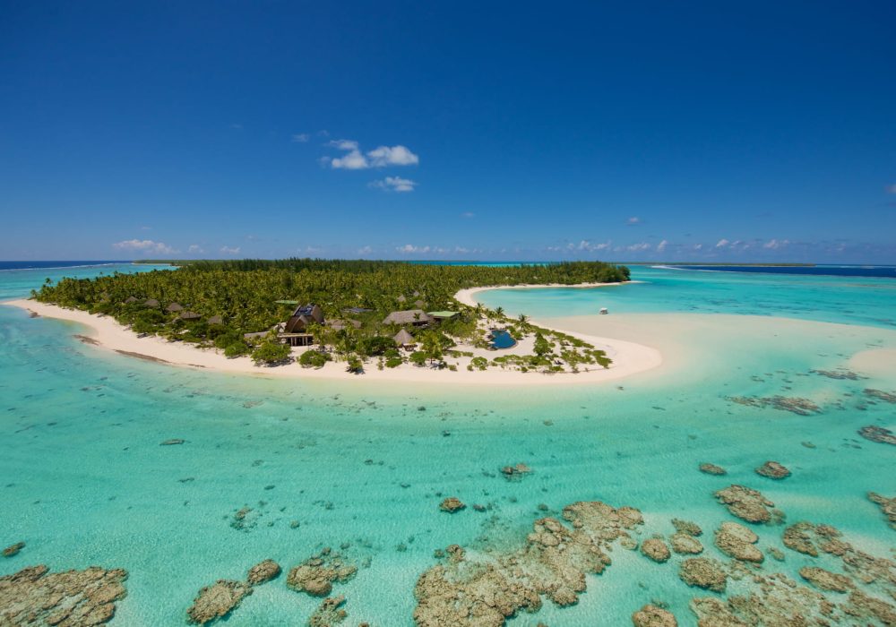 Vue aérienne de l'atoll de Tetiaroa et de de l'hôtel The Brando 5***** à Tetiaroa -
