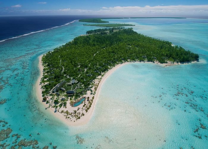 Vue aérienne de l'atoll de Tetiaroa avec l'hôtel The Brando 5*****